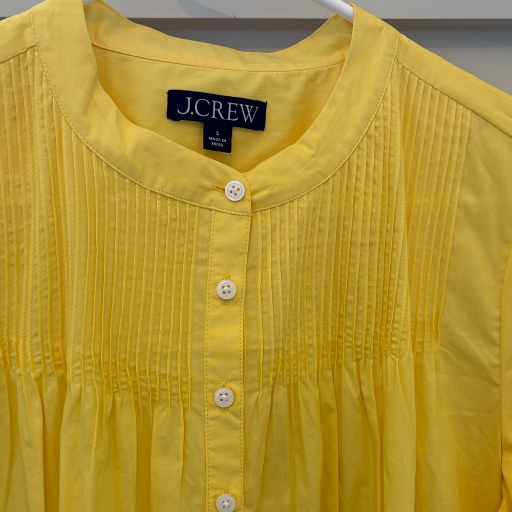 J. Crew Bright Yellow Pintuck Button Front Top
